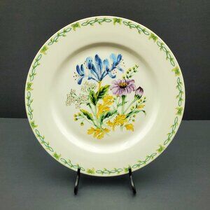 Thomson Pottery Floral Garden Iris Dinner Plate Blue Purple Yellow Flowers Plate